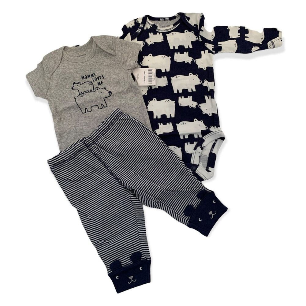 3‎ Months Carter's Bear Stripe Print 3 Piece Infant Set Long Sleeve Pants